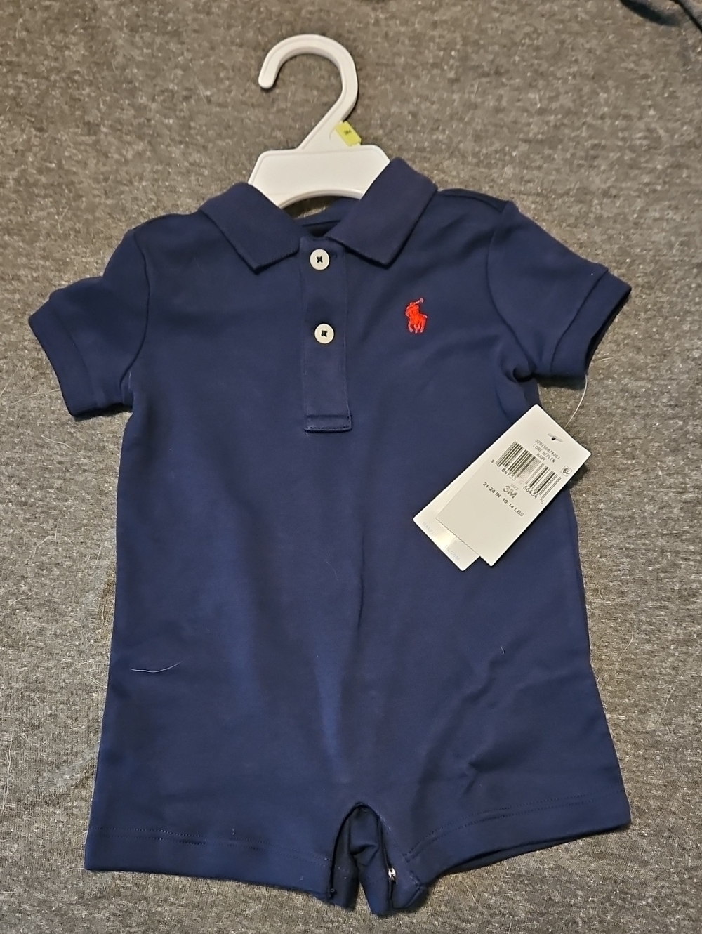 Ralph Lauren Navy Polo Romper with Red Pony Embroidery